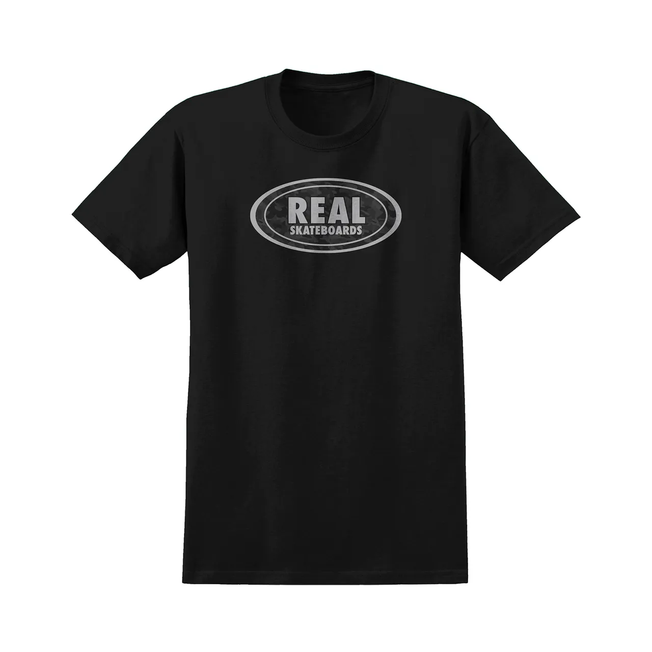 REAL SKATEBOARDS OVAL LOGO TEE BLACK GRAY BLACK