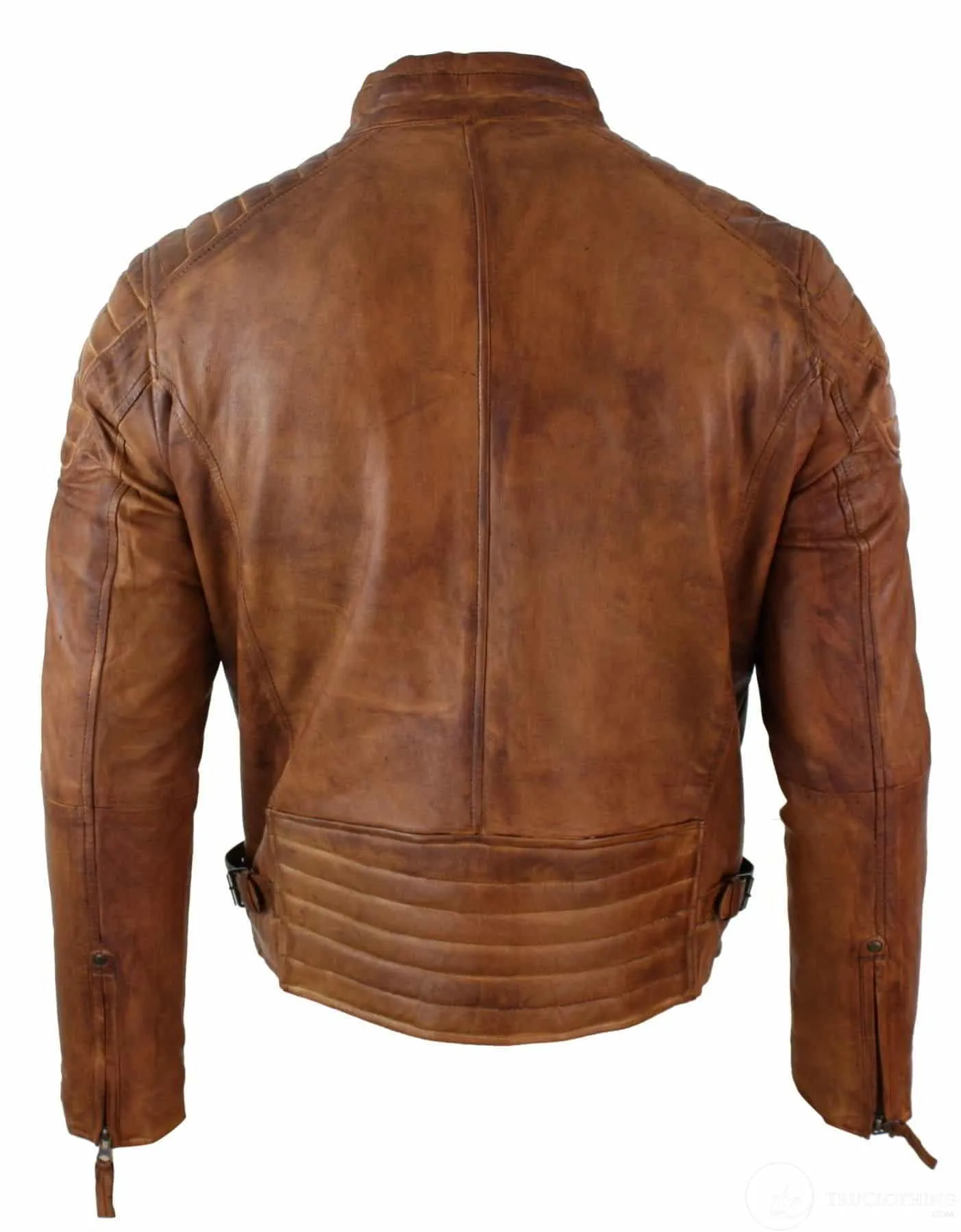 Real Washed Leather Slim Fit Retro Style Zipped Mens Biker Jacket Tan Brown Blue Urban-Nevada Timber