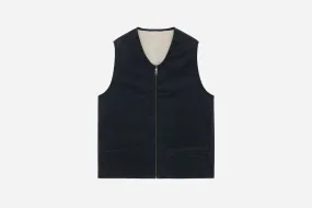 Reversible Work Vest ~ Black Canvas/Ecru Wool Sherpa