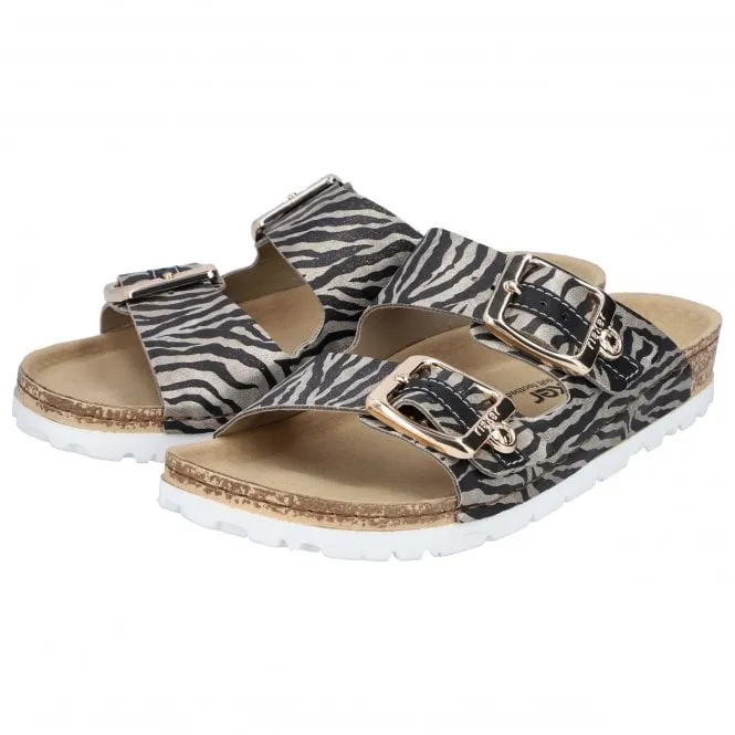 Rieker  Womens 69850-60 Odense Beige Animal Print Double Buckle Mules