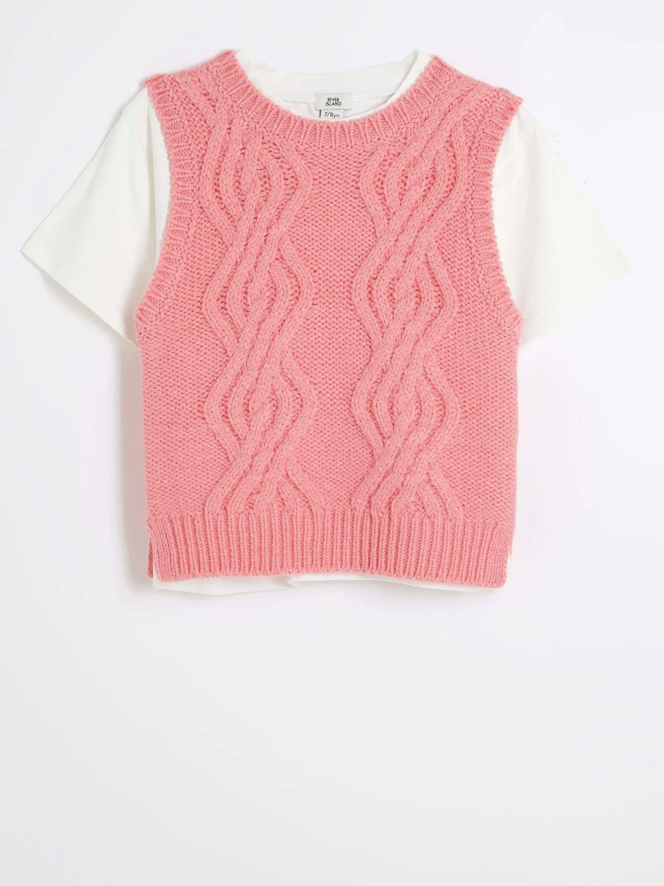 River Island Girls Cable Knit Vest Top And T-shirt - Pink