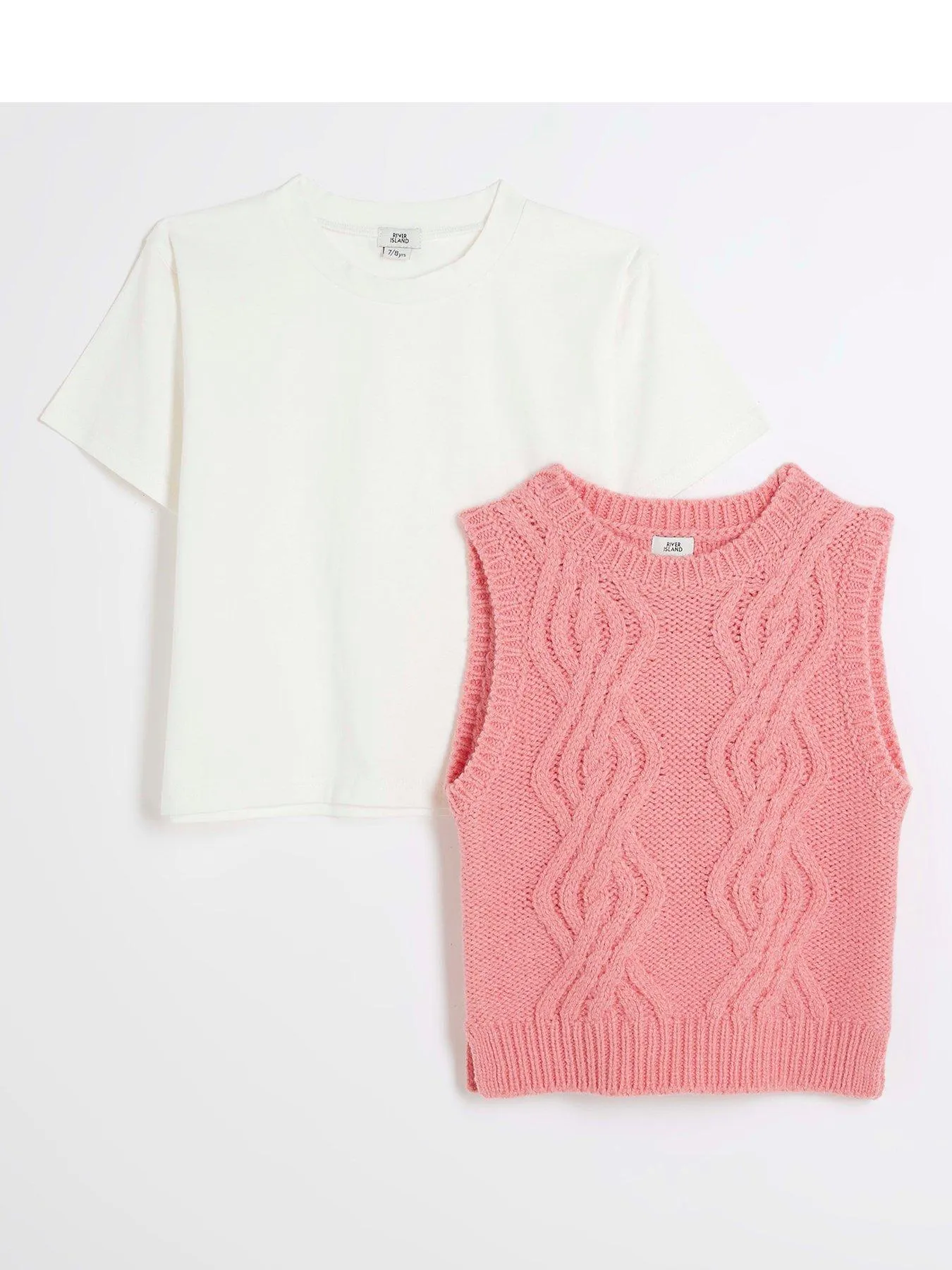 River Island Girls Cable Knit Vest Top And T-shirt - Pink