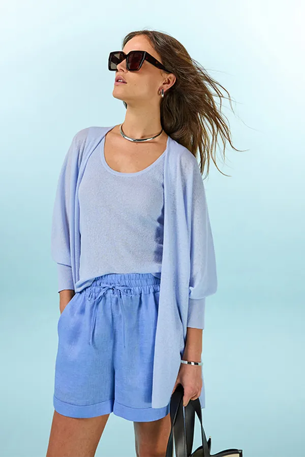 Rodier LIGHT BLUE FINE KNIT LONG CARDIGAN