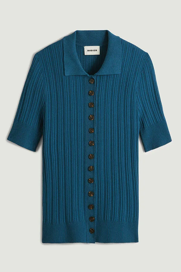 Rodier PEACOCK BLUE SHORT SLEEVES CARDIGAN