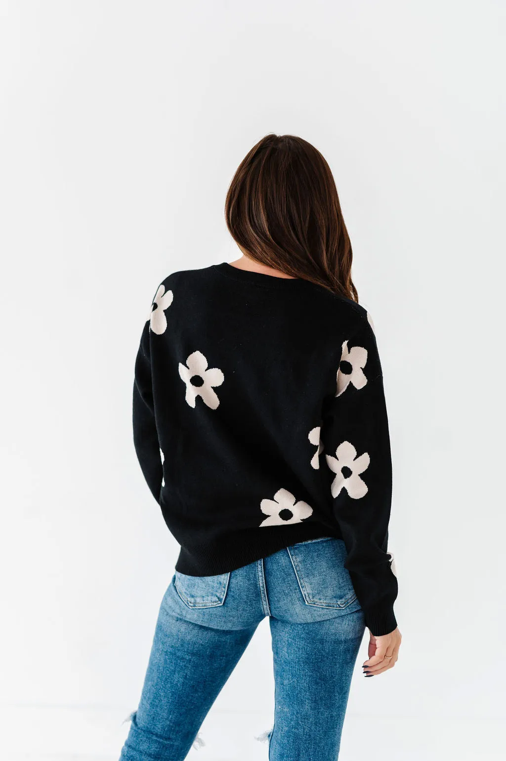 Sadie Floral Jacquard Sweater in Black