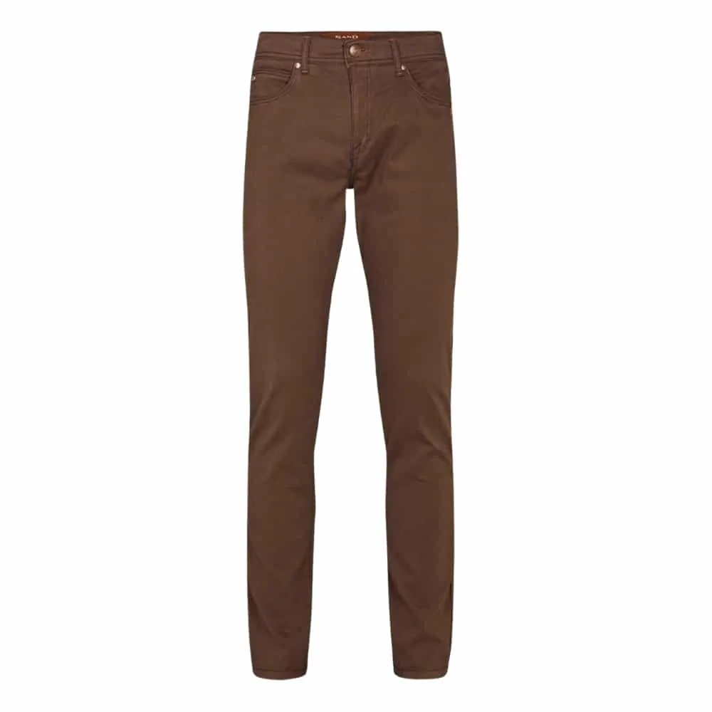 Sand Copenhagen Suede Touch Burton Mid Brown Five Pocket Jeans | Menswear Online