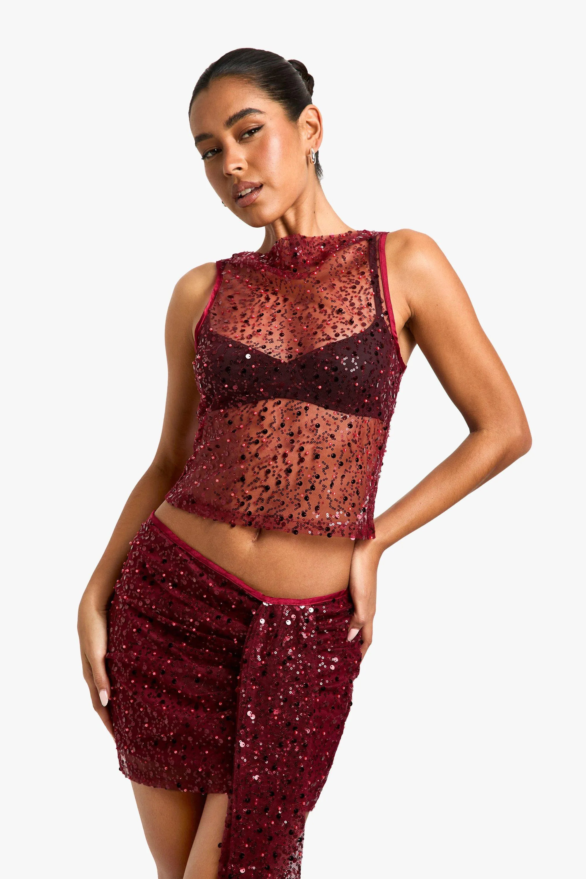 Sequin Sheer Racer Vest