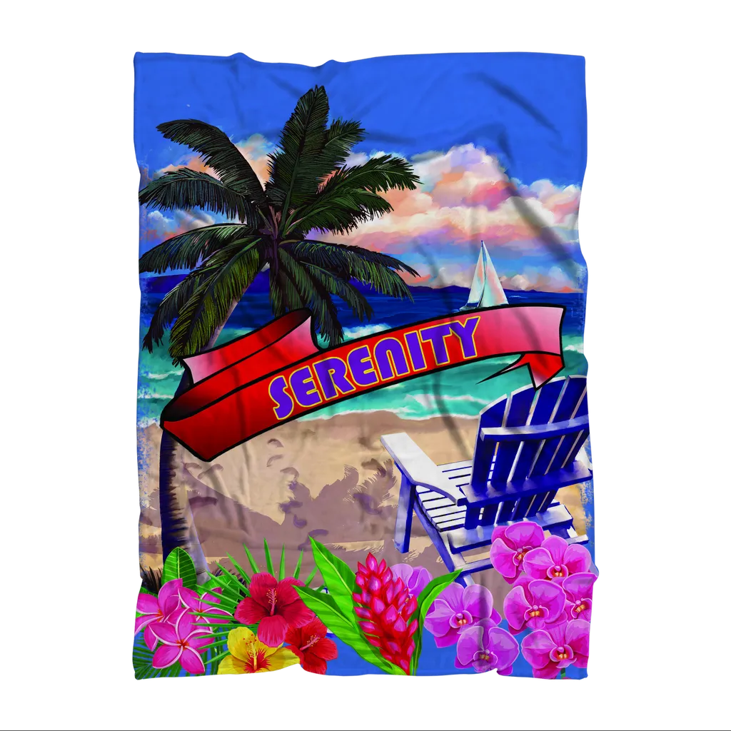 Serenity Beach Banner Design Premium Sublimation Adult Blanket