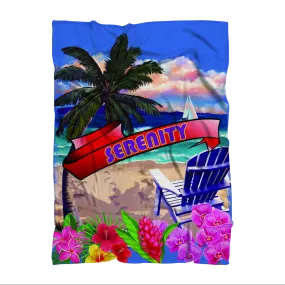 Serenity Beach Banner Design Premium Sublimation Adult Blanket