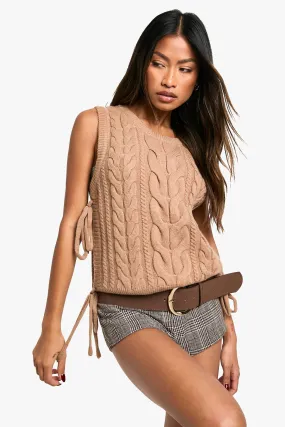 Soft Knit Cable Knit Tie Vest