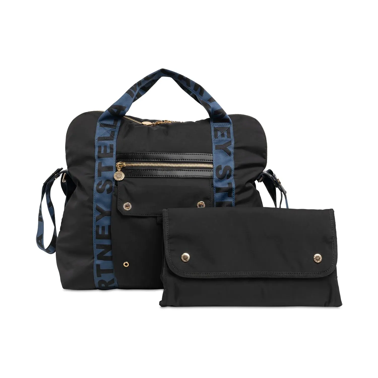 Stella Mccartney Black Changing Bag With Blue Handles And Shoulder Strap