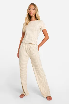 Stripe T Shirt And Wide Leg Pants Set