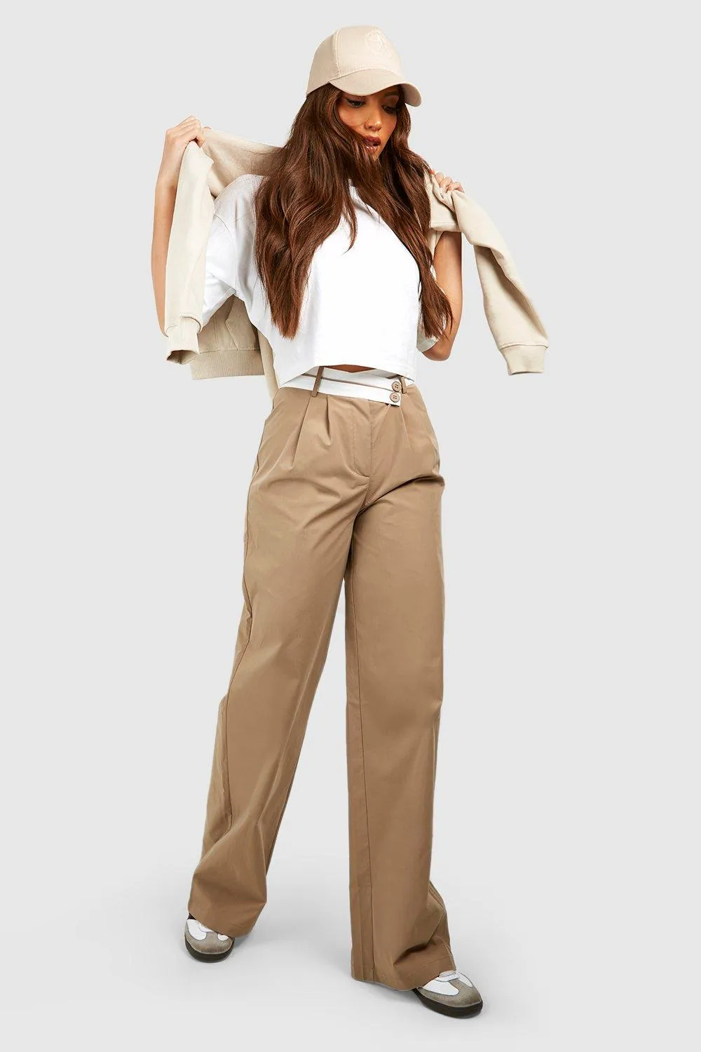 Tall Reverse Asymmetric Waistband Wide Leg Pants