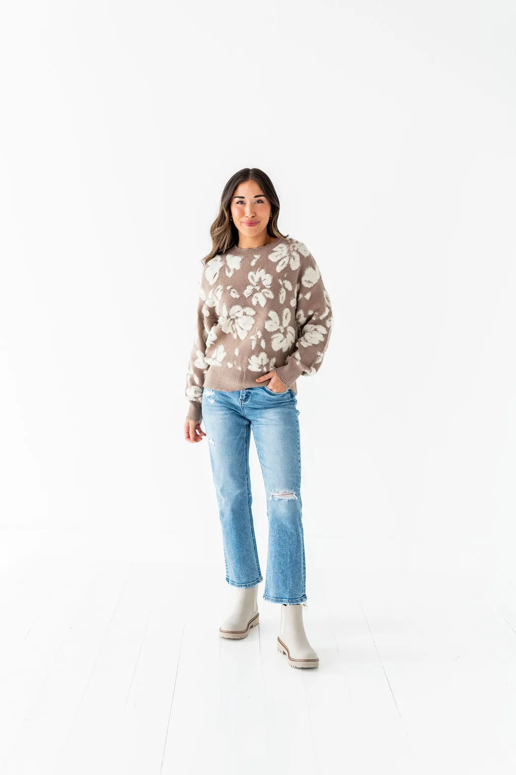 Tansy Floral Distressed Sweater