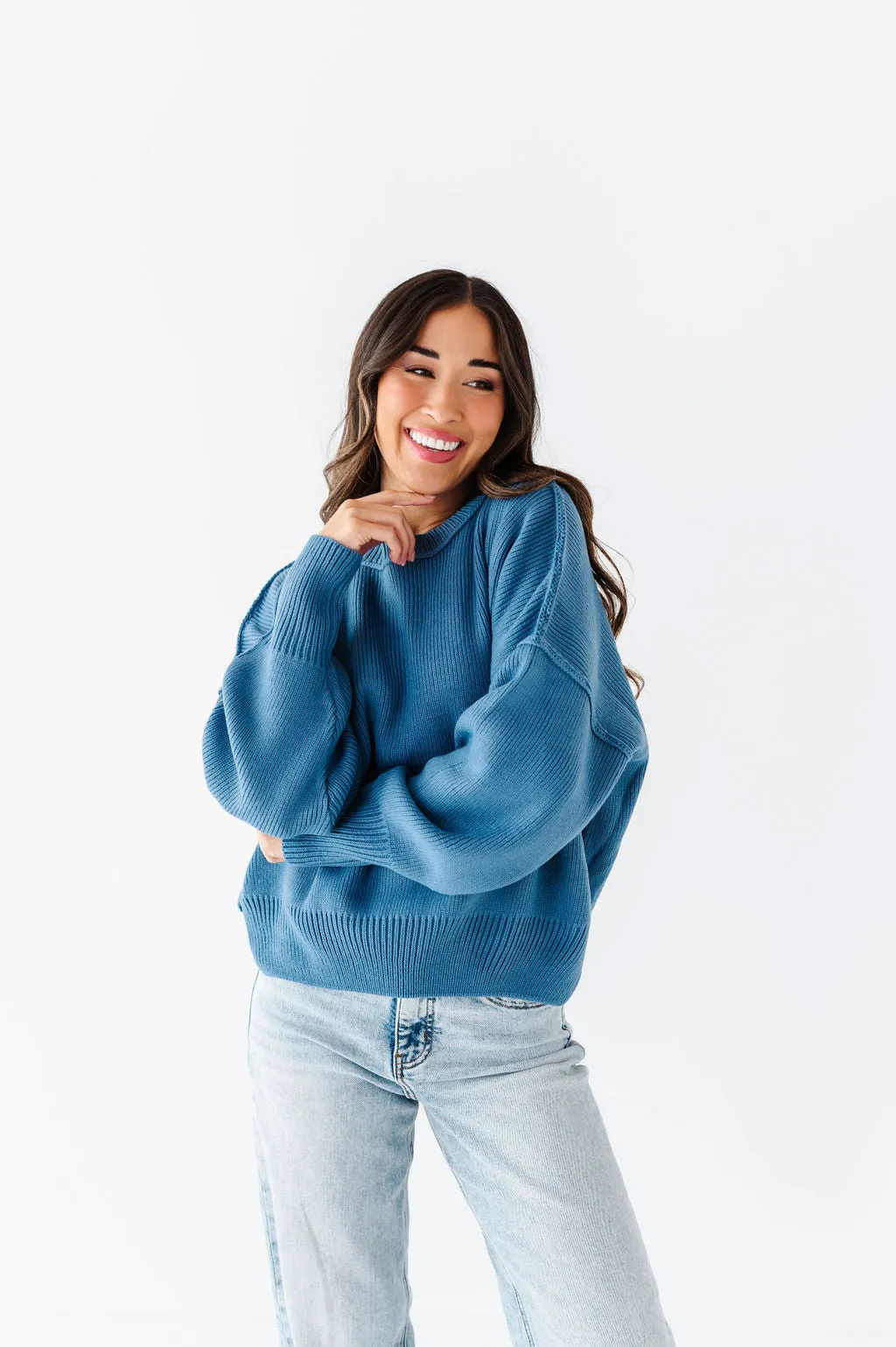 Teddi Drop Shoulder Sweater in Gray Blue