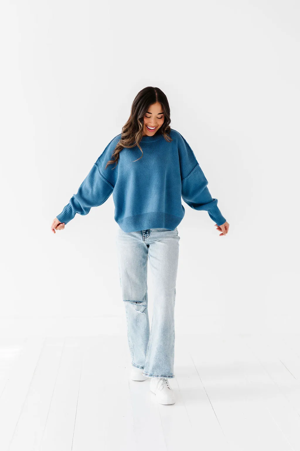 Teddi Drop Shoulder Sweater in Gray Blue