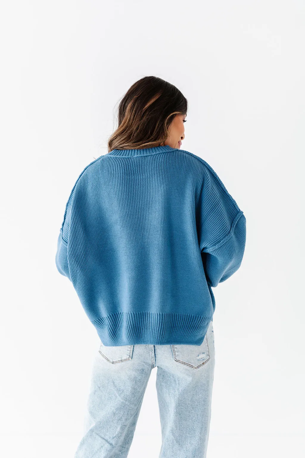 Teddi Drop Shoulder Sweater in Gray Blue