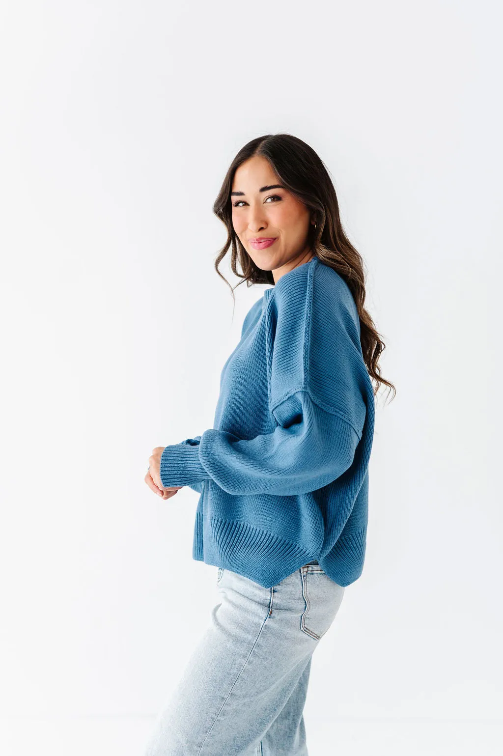 Teddi Drop Shoulder Sweater in Gray Blue