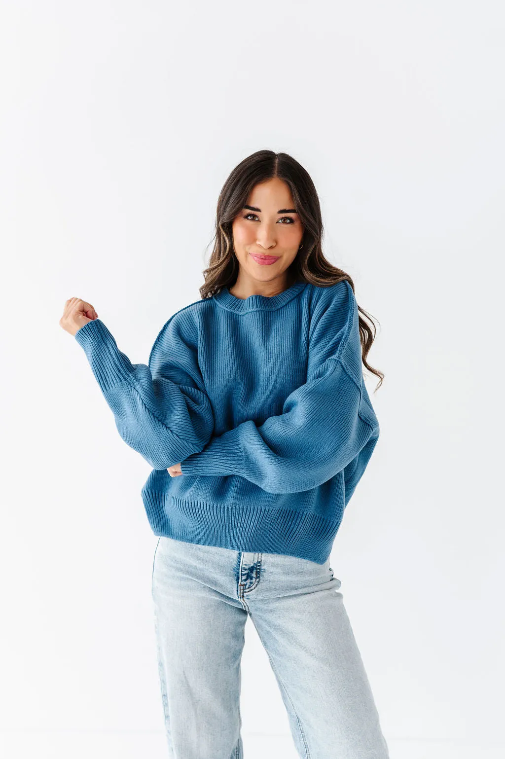 Teddi Drop Shoulder Sweater in Gray Blue