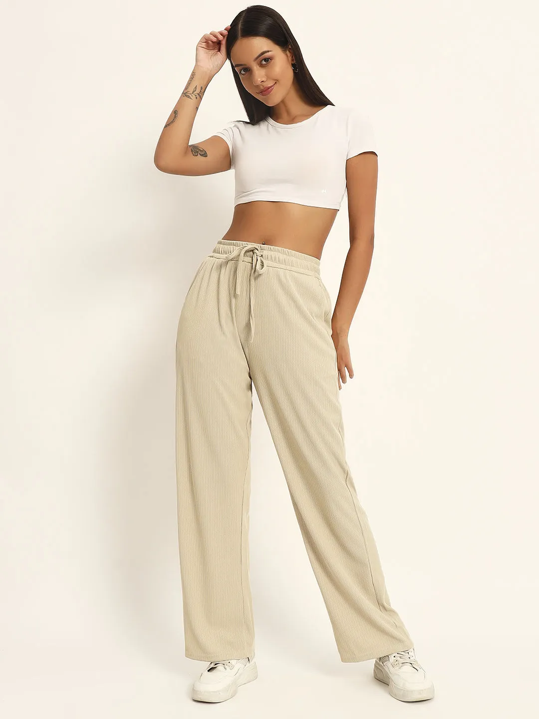 THE SOLID WIDE LEG PANTS BEIGE