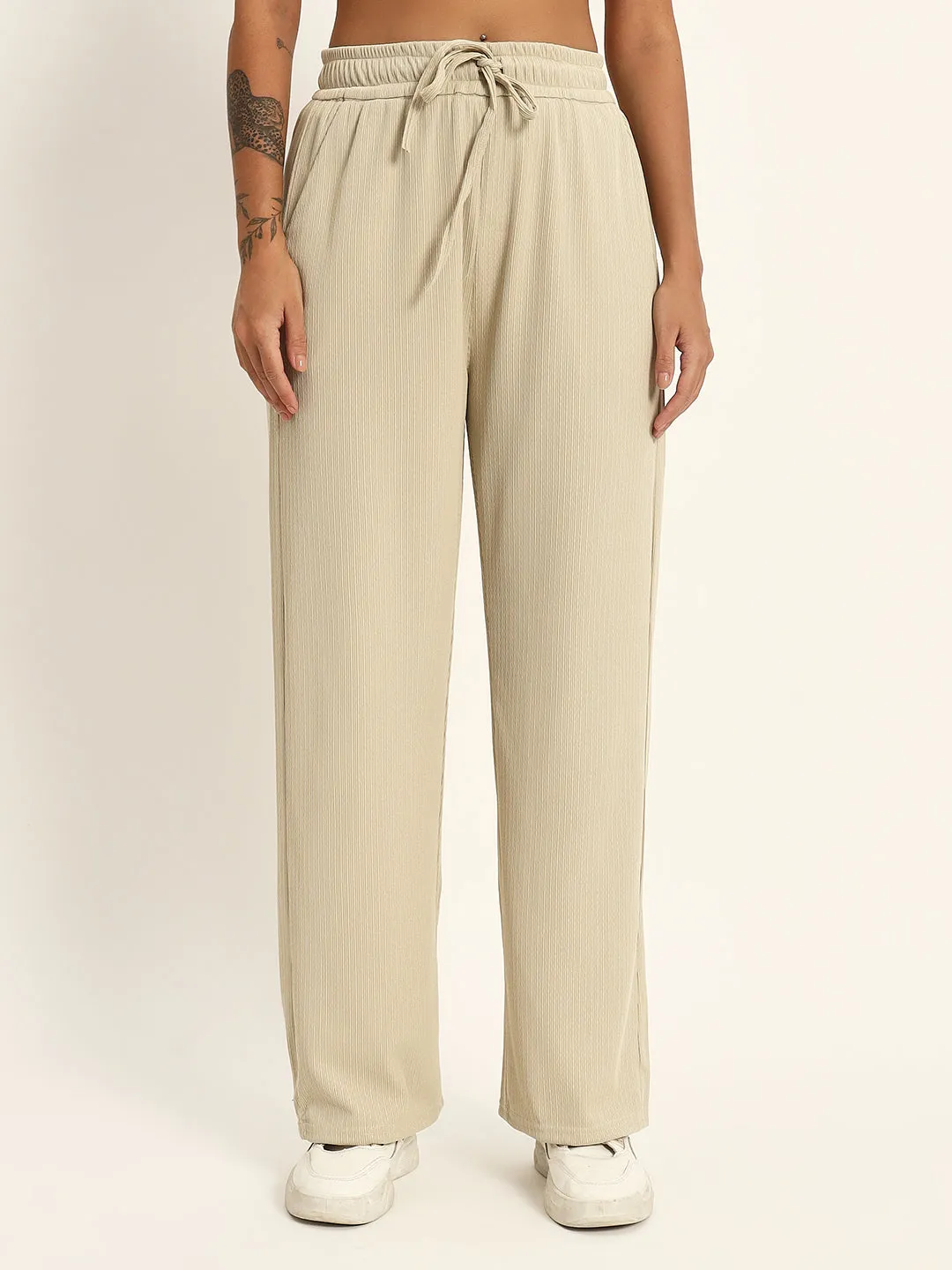 THE SOLID WIDE LEG PANTS BEIGE