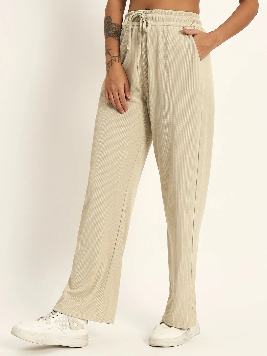 THE SOLID WIDE LEG PANTS BEIGE