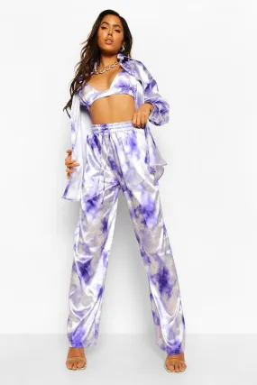 Tie Dye Satin Wide Leg Pants