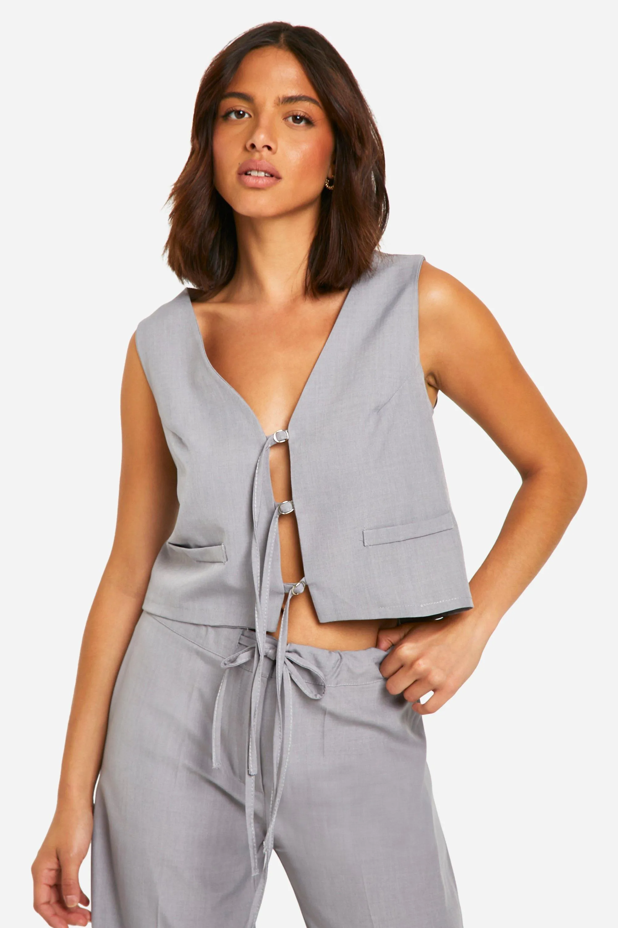 Tie Front Tailored Vest