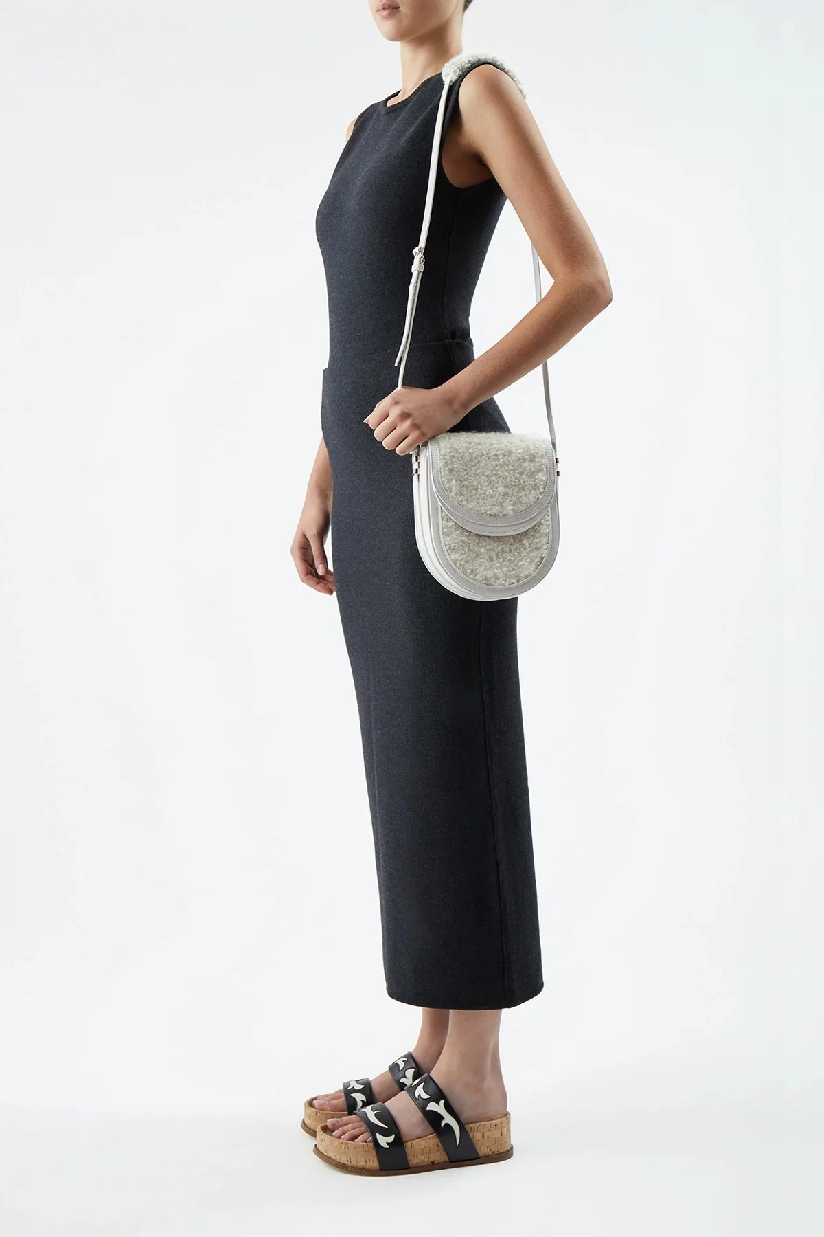 Tina Crossbody Bag in Ivory Nappa Leather with Cashmere Boucle