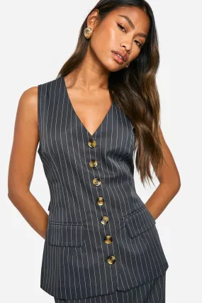 Tonal Pinstripe Longline Vest