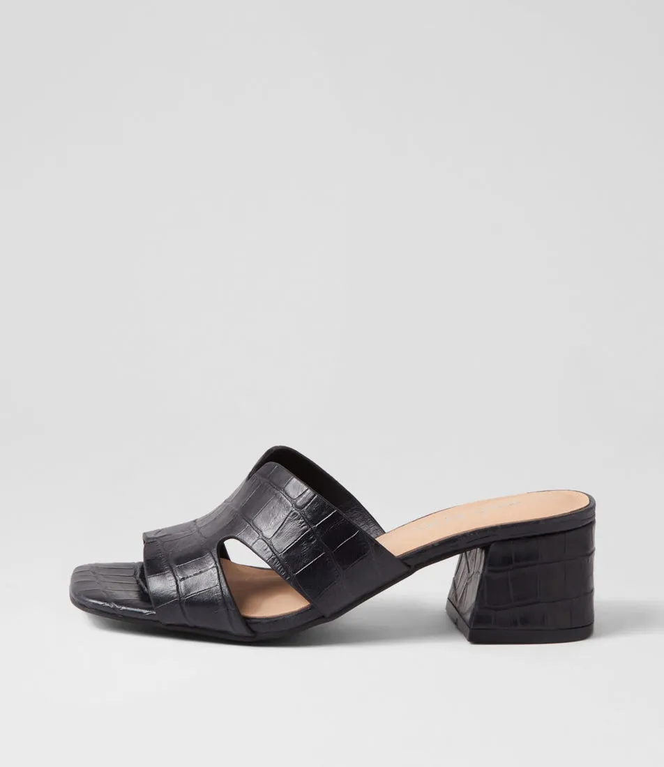 TOP END Corlat Black Croc Leather Mules