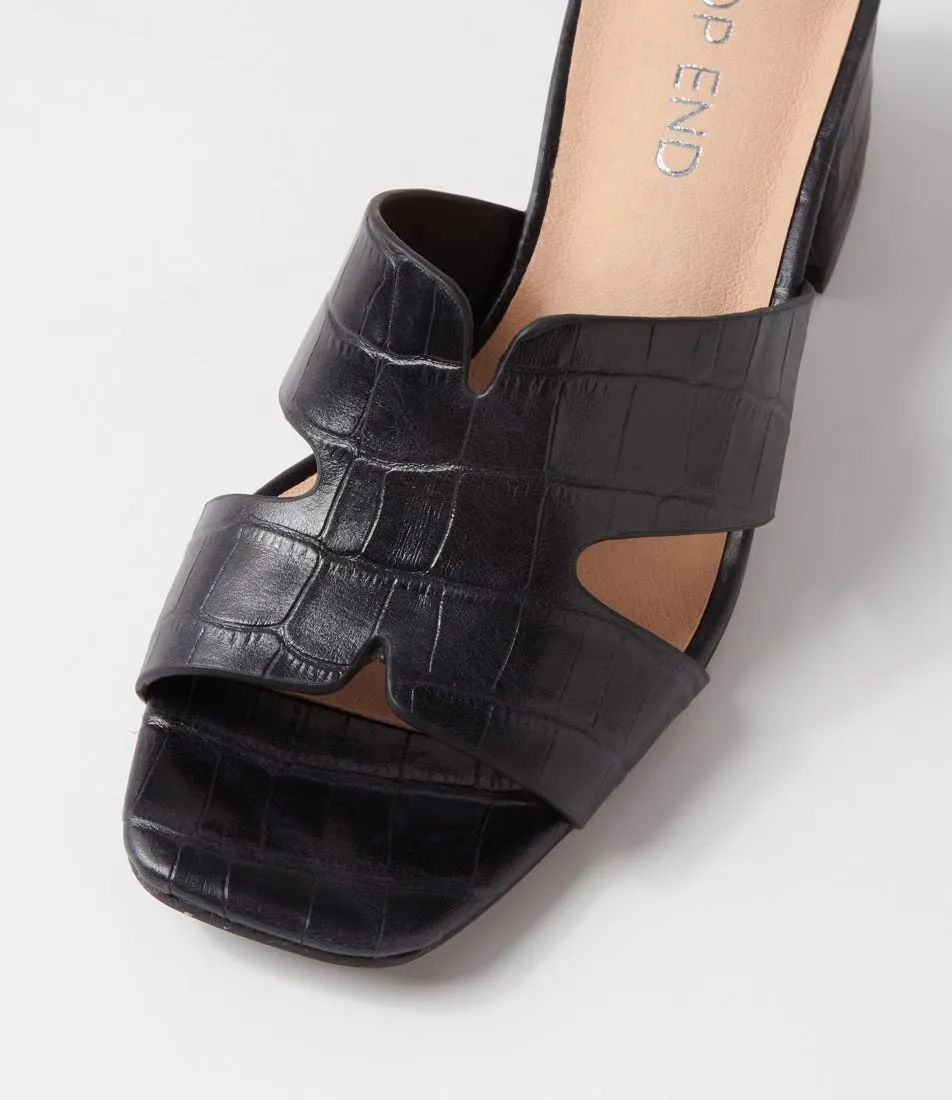 TOP END Corlat Black Croc Leather Mules