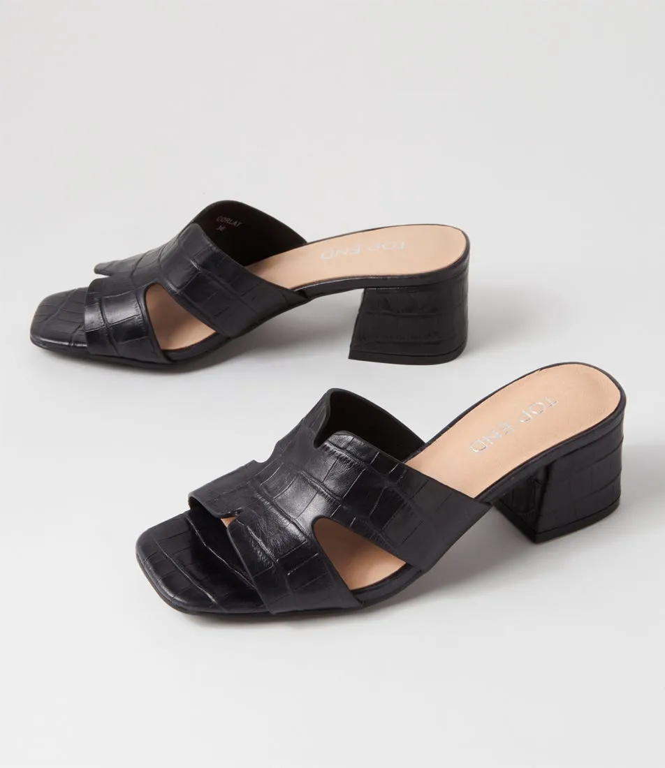 TOP END Corlat Black Croc Leather Mules