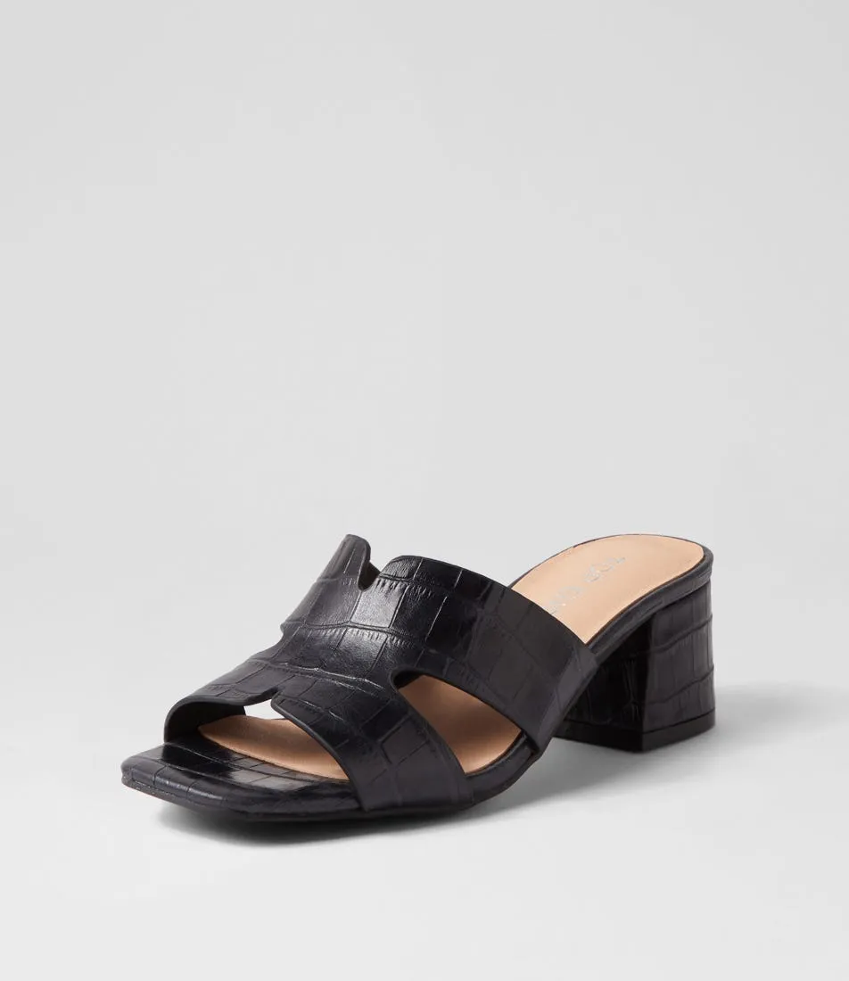 TOP END Corlat Black Croc Leather Mules