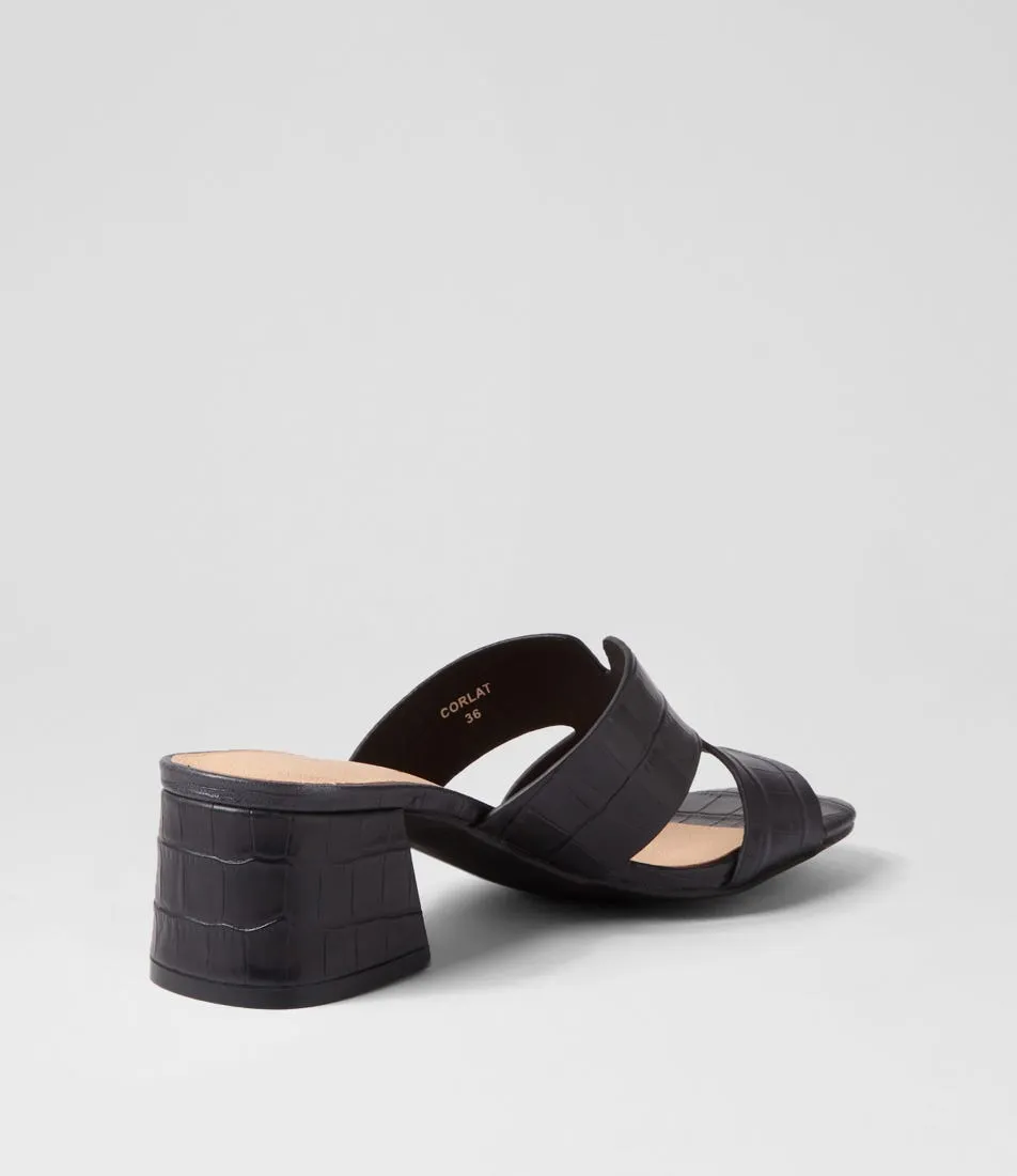 TOP END Corlat Black Croc Leather Mules