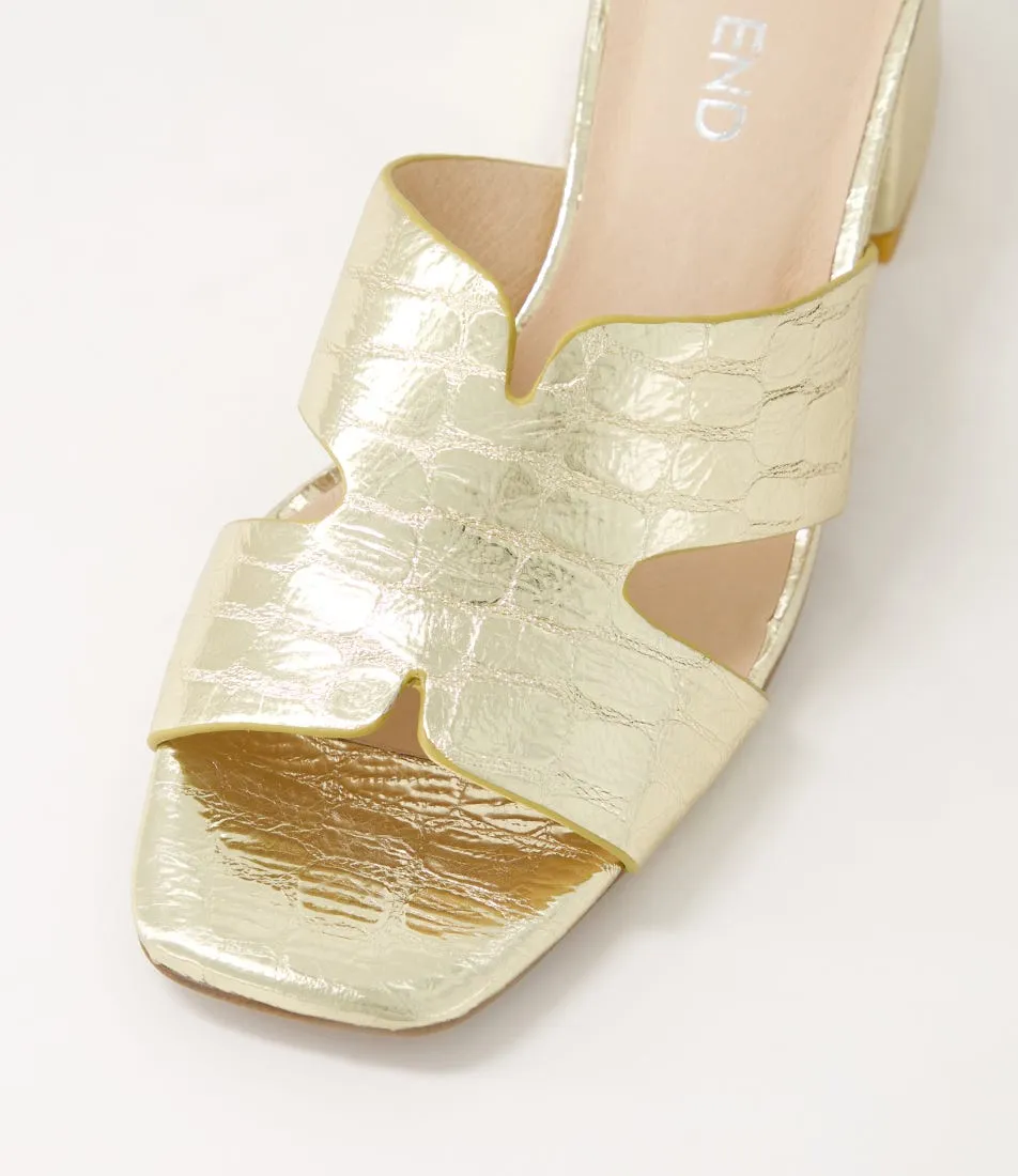 TOP END Corlat Pale Gold Shine Croc Leather Mules