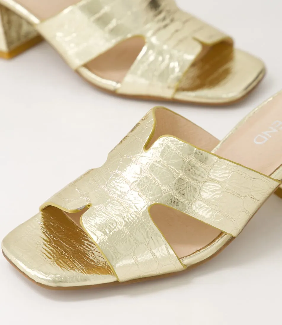 TOP END Corlat Pale Gold Shine Croc Leather Mules