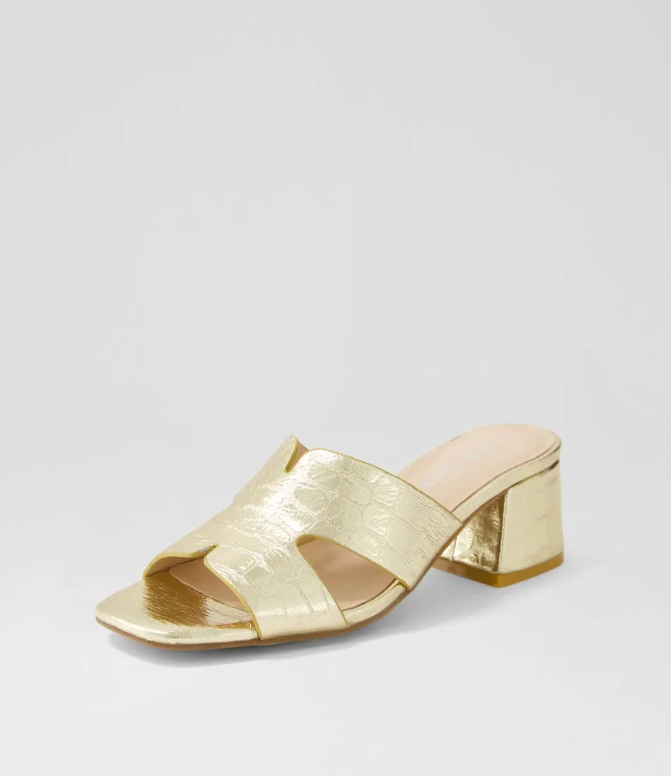 TOP END Corlat Pale Gold Shine Croc Leather Mules