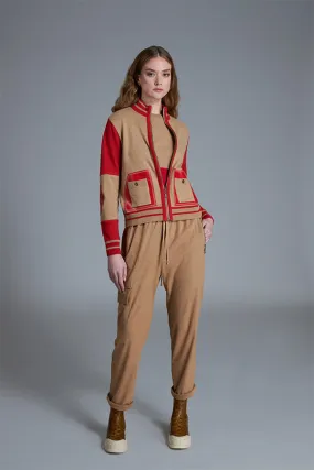 Tricot Chic RED CAMEL ZIPPED CARDIGAN