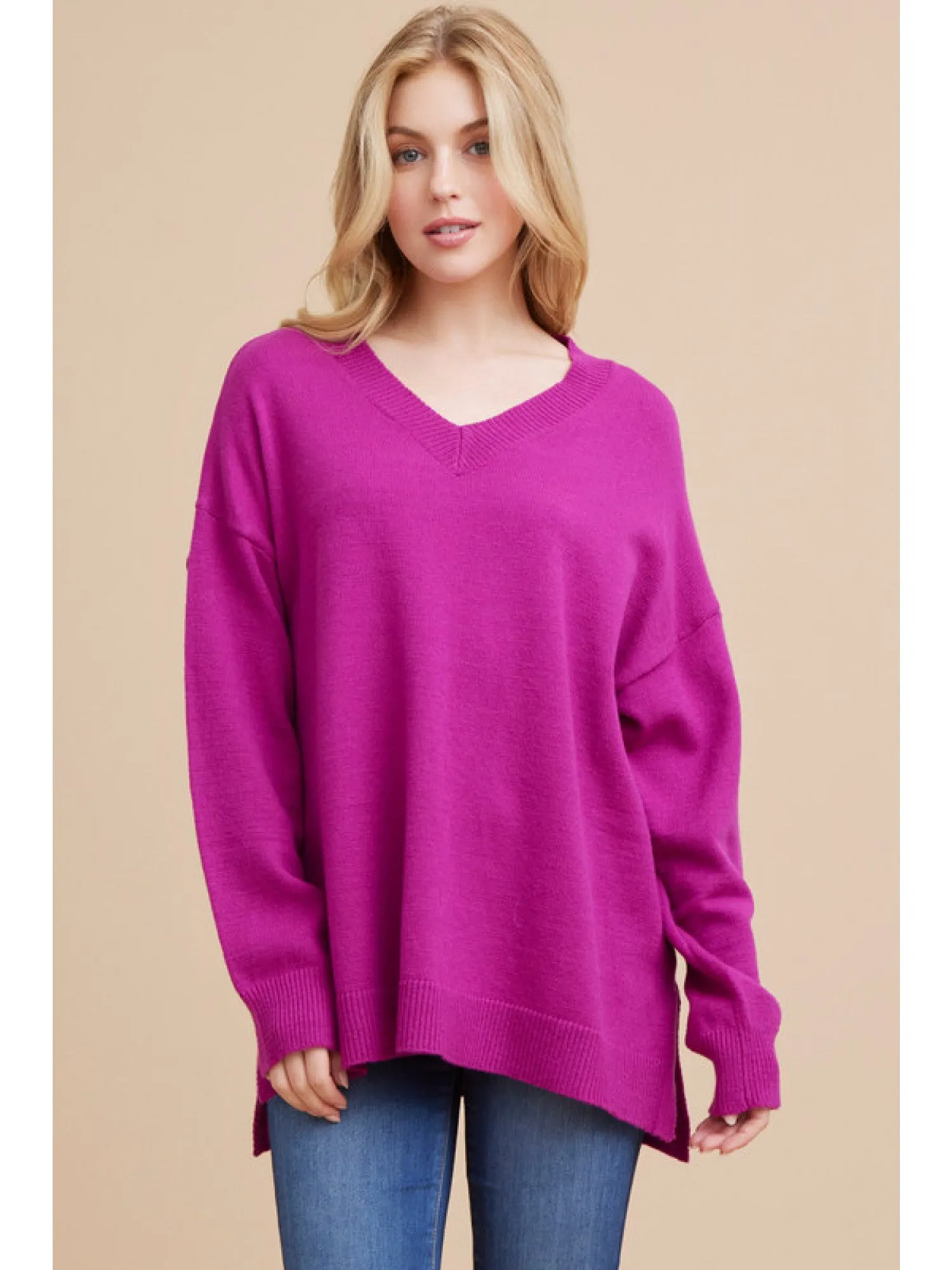 V-Neck Drop Sleeve Sweater