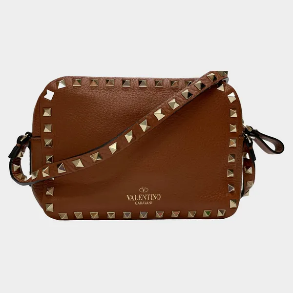 Valentino women's brown leather rockstud camera bag