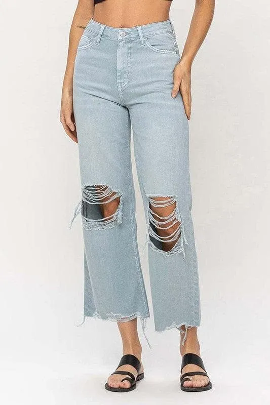 VERVET by Flying Monkey 90's Vintage Crop Flare Jeans, Cloud Blue