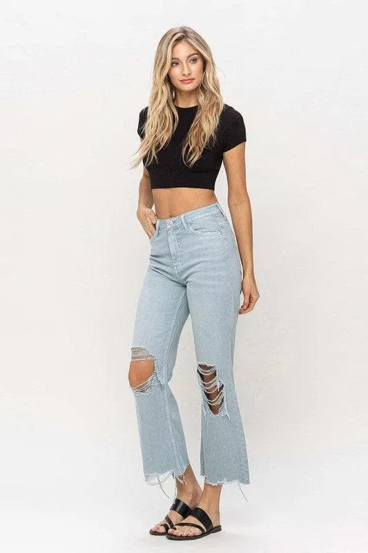 VERVET by Flying Monkey 90's Vintage Crop Flare Jeans, Cloud Blue