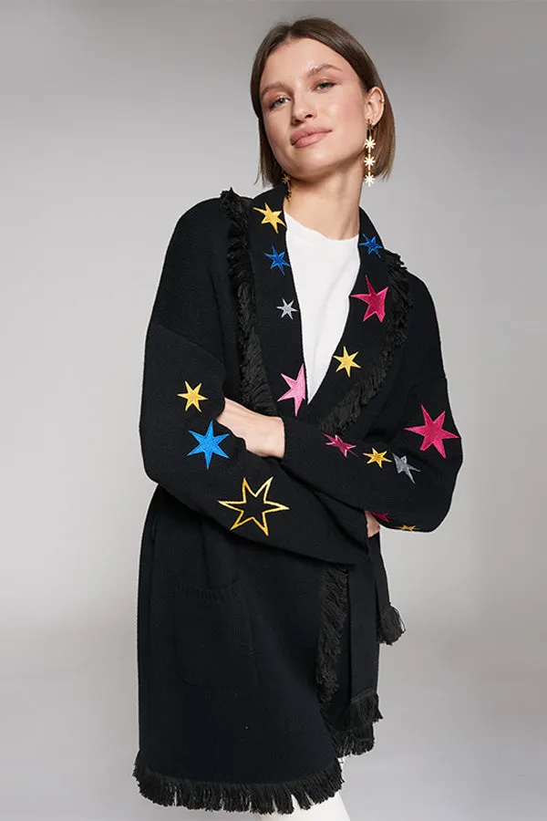 Vilagallo BEATRIZ BLACK EMBROIDERED KNITTED CARDIGAN