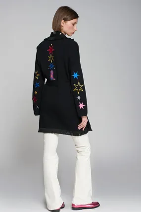 Vilagallo BEATRIZ BLACK EMBROIDERED KNITTED CARDIGAN