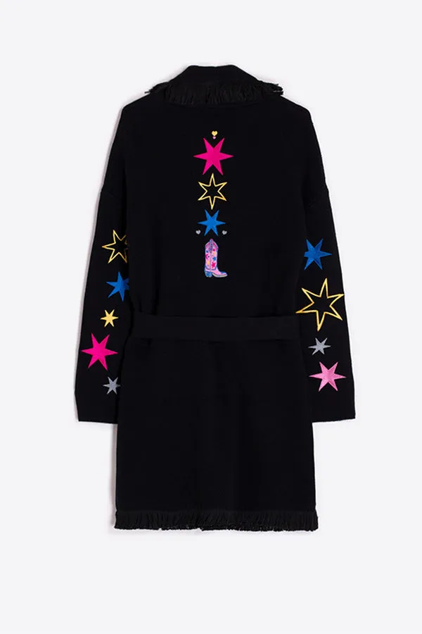 Vilagallo BEATRIZ BLACK EMBROIDERED KNITTED CARDIGAN