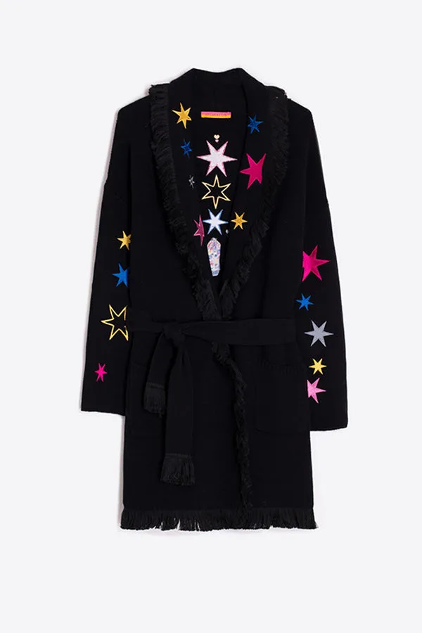 Vilagallo BEATRIZ BLACK EMBROIDERED KNITTED CARDIGAN