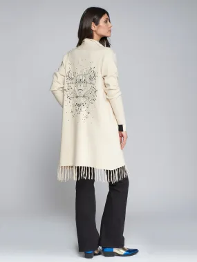 Vilagallo FRINGES BEIGE CARDIGAN