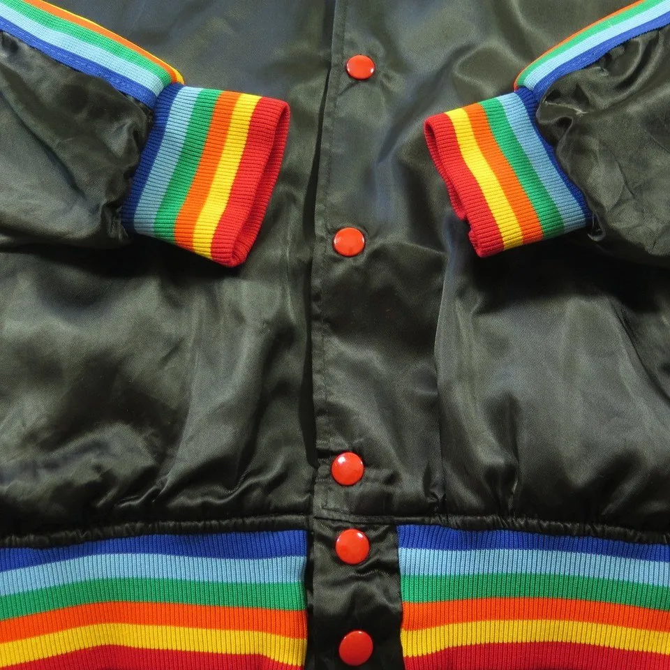 Vintage 70s Steve Khan Arrows Jacket Mens XL Felco Rainbow Shiny Satin Retro