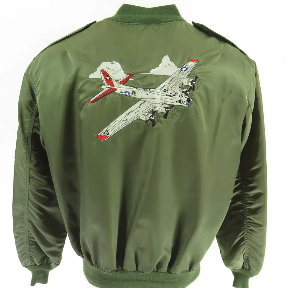 Vintage 90s B-17 Flying Fortress Jacket Mens M USAF L-2 Flight Aluminum Overcast